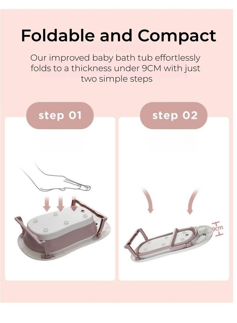 Foldable Baby Bathtub with Bathtub Cushion & Temperature Monitor, Anti Slip Pads Design, Bathing Tub Infant Shower Tub 0M+