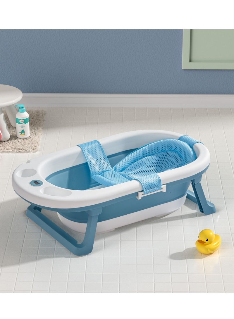 Foldable Baby Bathtub with Bath Mat & Temperature Monitor, Anti Slip Pads Design, Bathing Tub Infant Shower Tub 0M+