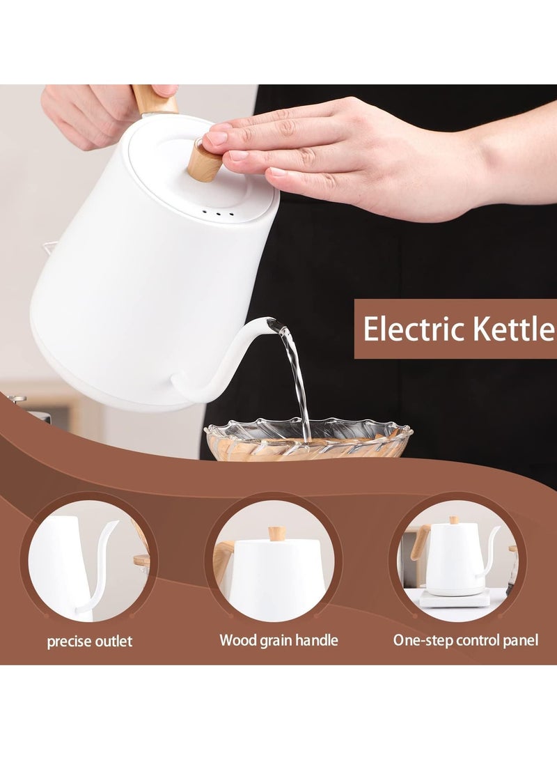 Electric Gooseneck Kettle Stainless Steel Electric Tea Kettle Fast Boiling Hot Water Kettle Pour-Over Coffee and Tea Kettle, Auto Shutoff Leak-Proof Quick Heating Anti-dry 1000ml  (White)