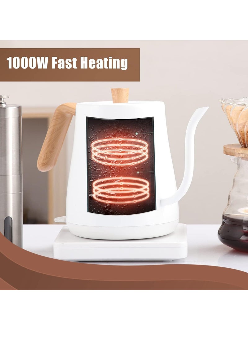 Electric Gooseneck Kettle Stainless Steel Electric Tea Kettle Fast Boiling Hot Water Kettle Pour-Over Coffee and Tea Kettle, Auto Shutoff Leak-Proof Quick Heating Anti-dry 1000ml  (White)