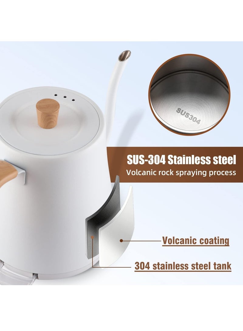 Electric Gooseneck Kettle Stainless Steel Electric Tea Kettle Fast Boiling Hot Water Kettle Pour-Over Coffee and Tea Kettle, Auto Shutoff Leak-Proof Quick Heating Anti-dry 1000ml  (White)