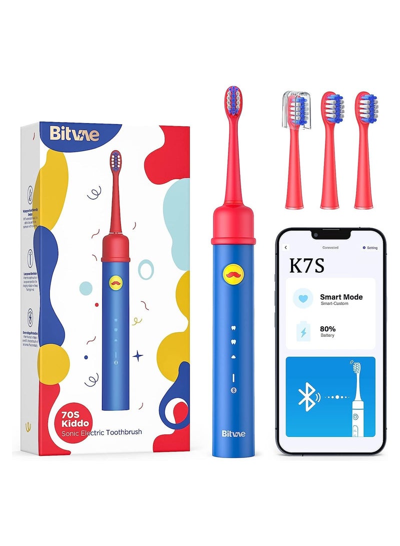 K7S Kids Electric Toothbrush for Age 4+, Rechargeable Power Toothbrush with Pressure Sensor, Bluetooth Kids Toothbrush Boys and Girls, 3 Modes, 2Mins Smartimer