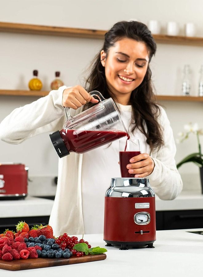 Westinghouse Retro Food Blender  600 Watt Liquidiser Blender for Kitchen Smoothie Maker with 1.5 L Glass Jug  Mixer Blender For Milkshake, Soup, Fruit, Juice & Smoothies  Red
