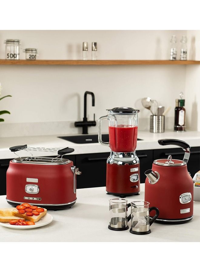 Westinghouse Retro Food Blender  600 Watt Liquidiser Blender for Kitchen Smoothie Maker with 1.5 L Glass Jug  Mixer Blender For Milkshake, Soup, Fruit, Juice & Smoothies  Red