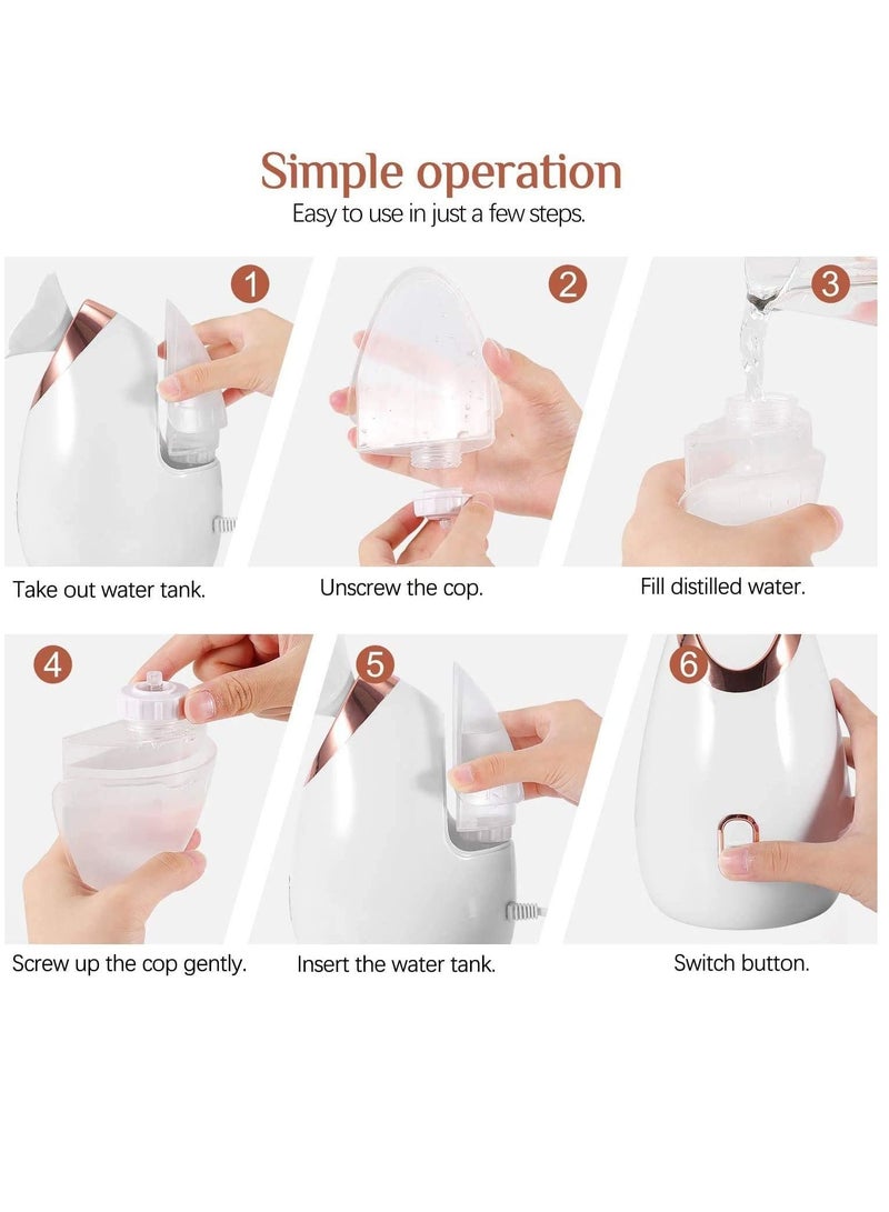 Set of Nano Ionic Facial Steamer Home Facial SPA Sauna Hot Mist Sprayer Moisturizing Cleansing Pores + Massaging Facial Cleaner With 2 Heads 3 Modes Waterproof USB Charging Exfoliating Cleansing Brush