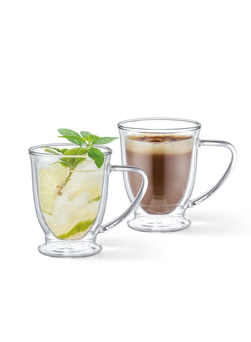 2pc Double Wall Mugs Set 270 ml Borosilicate Glass