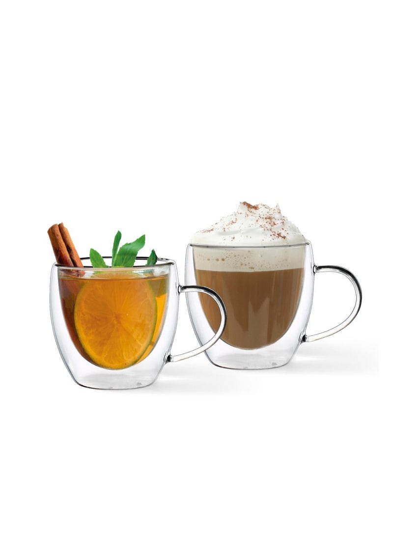 2pc Double Wall Mugs Set 300 ml Borosilicate Glass