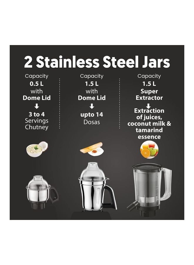 Mg-255 Mixer Grinder, 4 Jars - Super Extractor Juicer Jar, Master Chef Food Processor Jar 1000.0 W Zodiac 2 Black