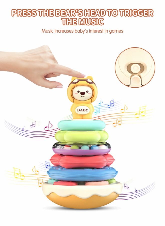 Baby Stacking Ring Toys Baby Rattle Music Tumbler Rocking Toys Fun Face Changing Toys, Shape Matching Toys, Montessori Toys Baby Educational Early Education Toys Multifunctional Toys