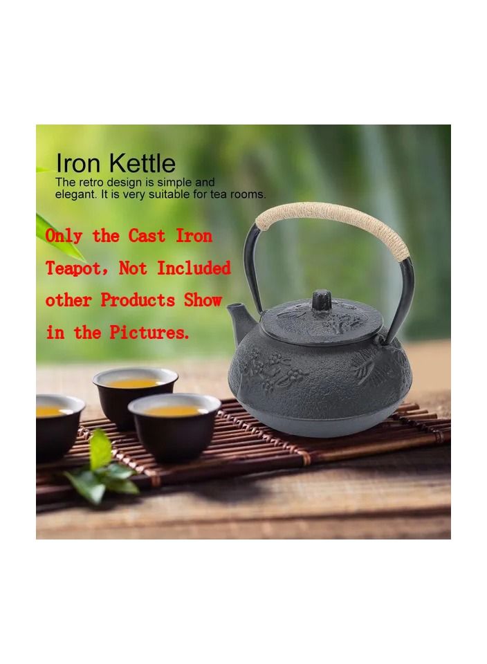 1-Piece Cast Iron Teapot,0.9L Household Mini Black Iron Kettle,Teapot Use for Teahouse/Home/Hotel/Restaurant Supplies