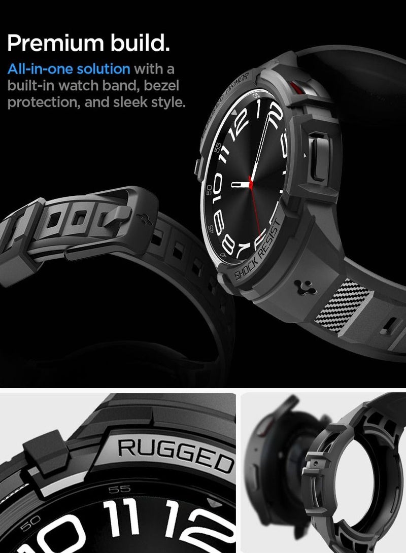 Rugged Armor Pro for Samsung Galaxy Watch 6 Classic 43mm Case Cover with Band (2023) - Black