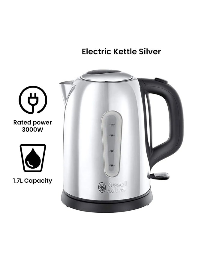 Electric Kettle, Sleek Stainless Steel Design with Rapid Boil, Perfect for Warm Beverages for Home & Office Use 1.7 L 3000 W 23760 Silver