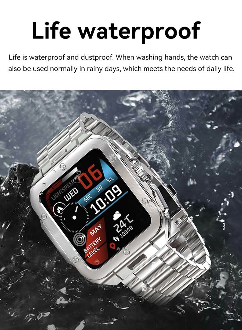 Men's Smartwatch Waterproof Stainless Steel Tonneau Smart Watch for Women Sports Fitness Tracker, Heart Rate Monitoring, Bluetooth Call