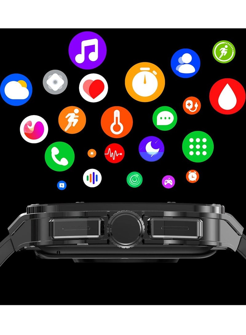 Men's Smartwatch Waterproof Stainless Steel Tonneau Smart Watch for Women Sports Fitness Tracker, Heart Rate Monitoring, Bluetooth Call