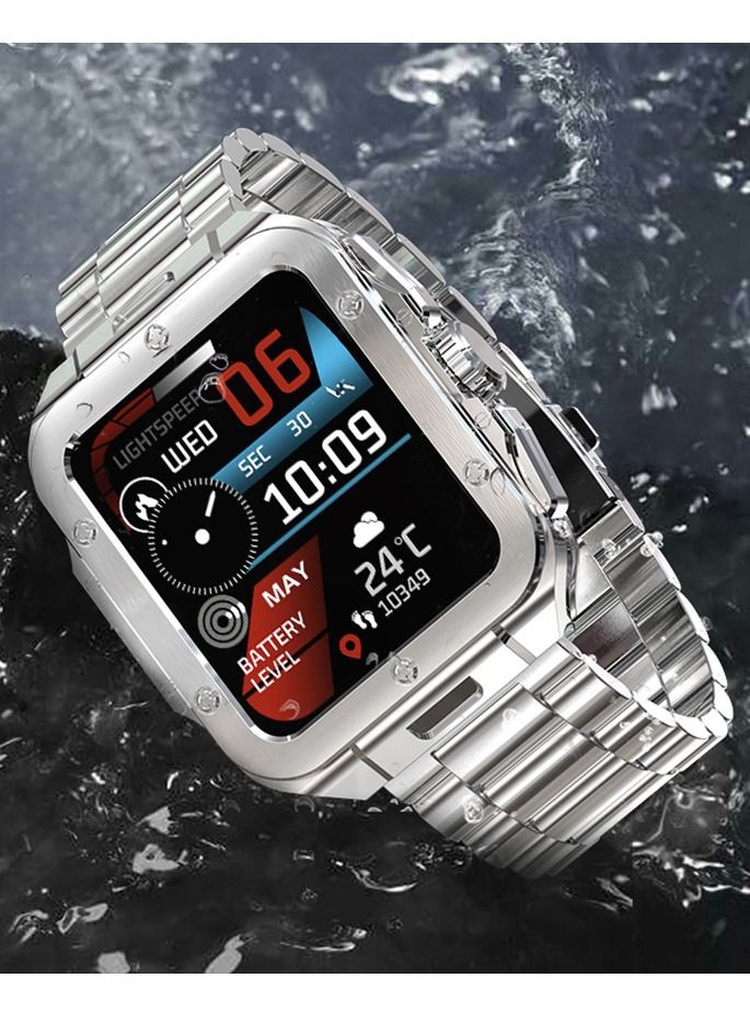 Men's Smartwatch Waterproof Stainless Steel Tonneau Smart Watch for Women Sports Fitness Tracker, Heart Rate Monitoring, Bluetooth Call