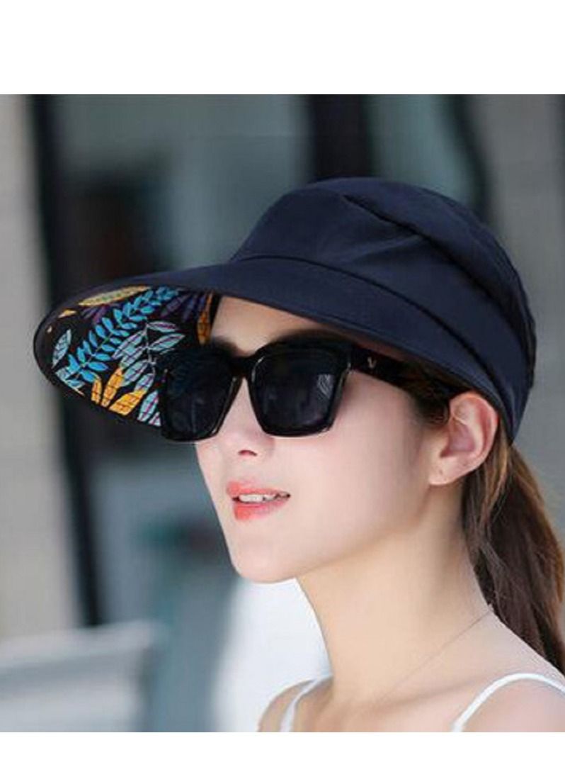 Women Sun Hat, Summer Beach Caps Women Hat Wide Brim UV Protection Floppy Brown Roll Up Hat Double-Side-Wear Ponytail Hats Baseball Caps Adjustable Cap