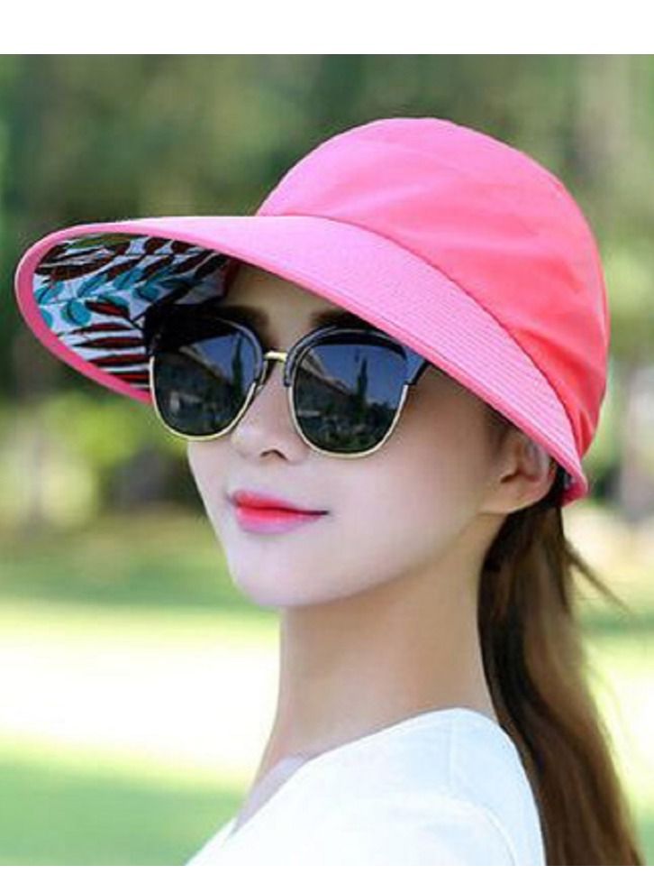 Women Sun Hat, Summer Beach Caps Women Hat Wide Brim UV Protection Floppy Brown Roll Up Hat Double-Side-Wear Ponytail Hats Baseball Caps Adjustable Cap