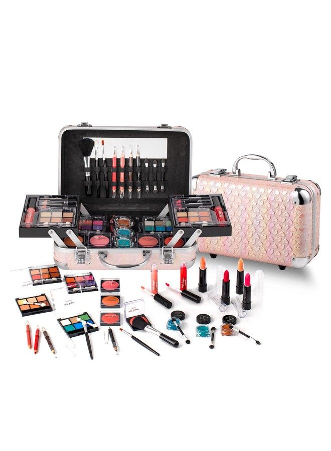 All In One Makeup Set For Teenager Girls 1012 Full Makeup Kit For Beginners Includes Eye Shadow Palette Blush Lip Gloss Lipstick Lip Pencil Eye Pencil Brush Mirror (Pink Heart)