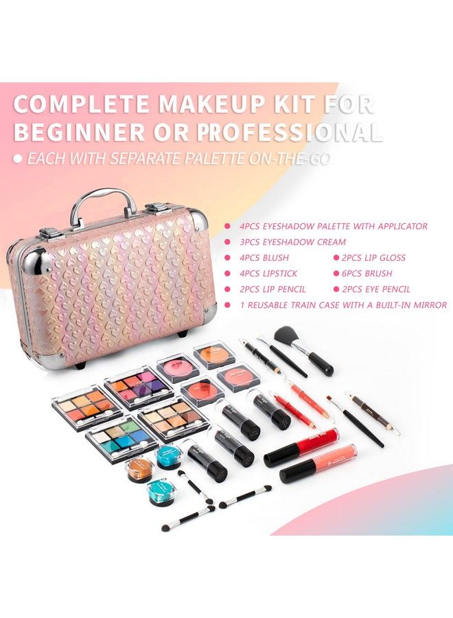 All In One Makeup Set For Teenager Girls 1012 Full Makeup Kit For Beginners Includes Eye Shadow Palette Blush Lip Gloss Lipstick Lip Pencil Eye Pencil Brush Mirror (Pink Heart)