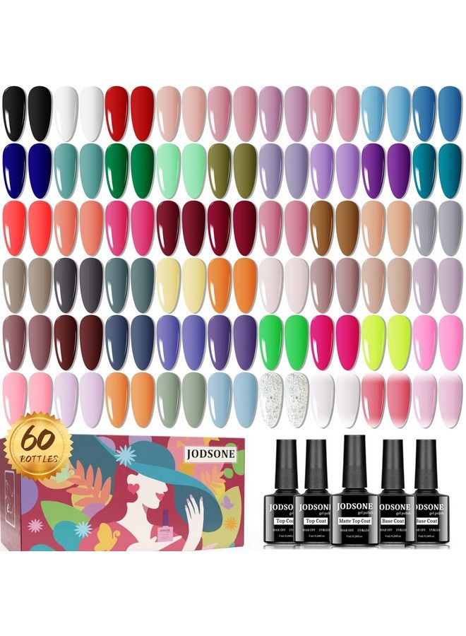 Gel Nail Polish Kit 60 Pcs With 5 Bottles Of Base And Glossy Matte Top Coat Soak Off Gel Nail Set Suitable For All Seasons Gel Polish Gifts