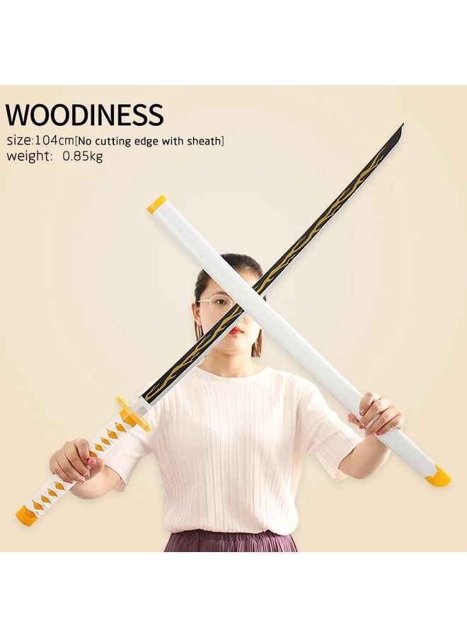 Demon Slayer Sword Zenitsu Wooden Swords for Adults, Samurai Sword Toy Cosplay Katana Sword Prop, Anime Ninja Sword Decorative Toys(104 Cm)