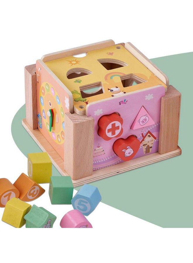 Wooden Colorful Intelligence Box Toys For Kids Wooden Blocks Shape Matching Kids Toys With 5 Panels & Clock Early Educational Learning Toy For Kids Boys & Girls (0 Pieces)