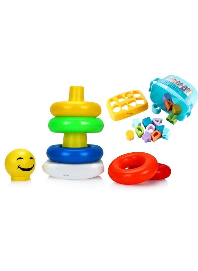 Baby'S First Shape Sorting Blocks Sorter Bucket For Toddler & Kids (Shape + Rings) Multi Color