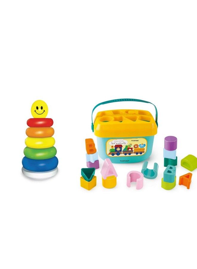 Baby'S First Shape Sorting Blocks Sorter Bucket For Toddler & Kids (Shape + Rings) Multi Color