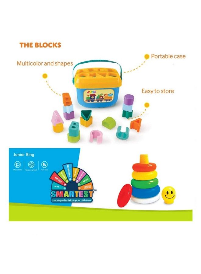 Baby'S First Shape Sorting Blocks Sorter Bucket For Toddler & Kids (Shape + Rings) Multi Color