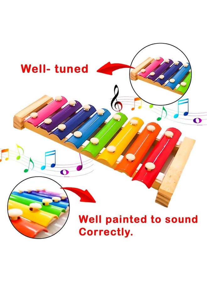 Wooden Xylophone Musical Toys For Kids With 8 Knots Nontoxic Kids Xylophone With Colors ; Musical Kids Baby Toys ; Learning Musical Sound Instrument Toys For Kids Boys Girls