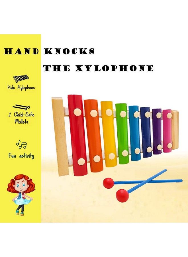 Wooden Xylophone Musical Toys For Kids With 8 Knots Nontoxic Kids Xylophone With Colors ; Musical Kids Baby Toys ; Learning Musical Sound Instrument Toys For Kids Boys Girls