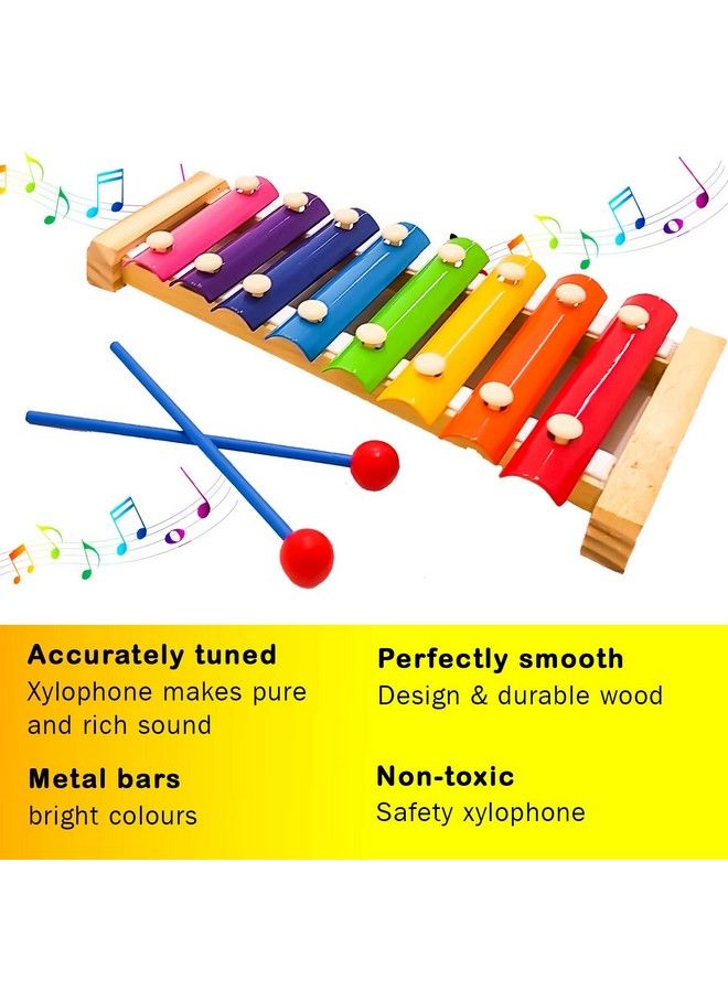 Wooden Xylophone Musical Toys For Kids With 8 Knots Nontoxic Kids Xylophone With Colors ; Musical Kids Baby Toys ; Learning Musical Sound Instrument Toys For Kids Boys Girls