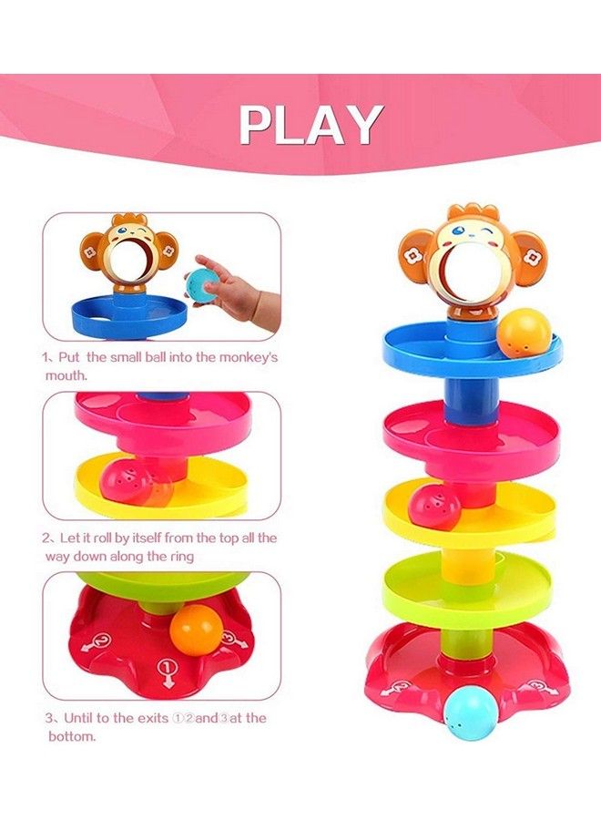 Monkey Ball Drop Toy For Babies And Toddlers New 5 Layer Tower Run With Swirling Ramps And 3 Puzzle Rattle Balls Best Educational Development Toy Set For Kids Multi Color