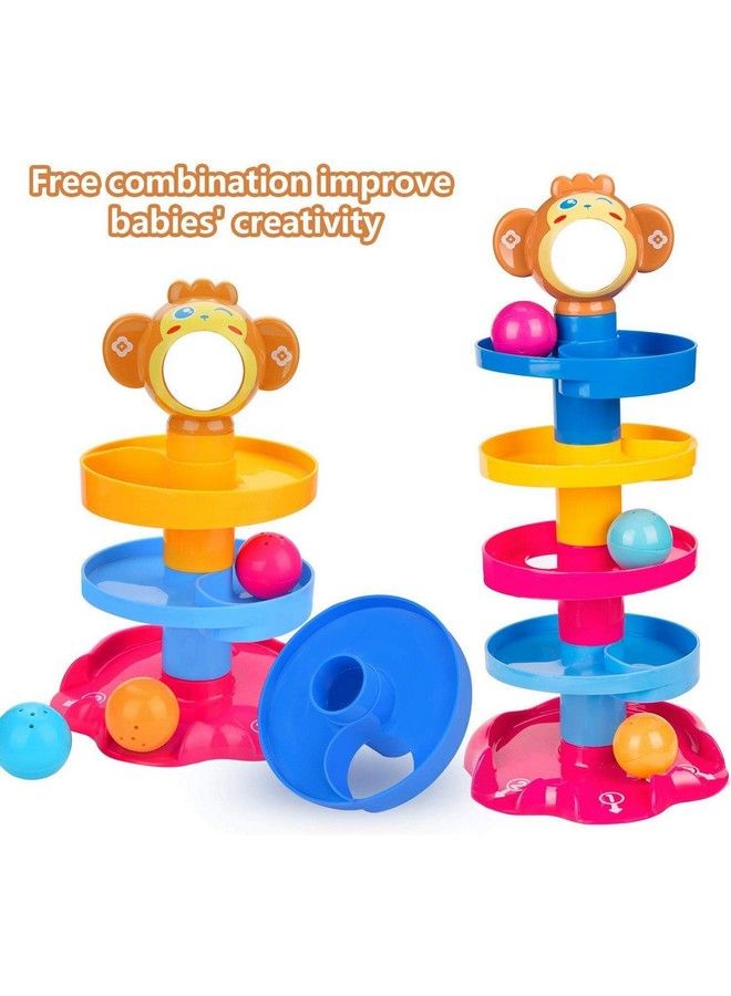 Monkey Ball Drop Toy For Babies And Toddlers New 5 Layer Tower Run With Swirling Ramps And 3 Puzzle Rattle Balls Best Educational Development Toy Set For Kids Multi Color