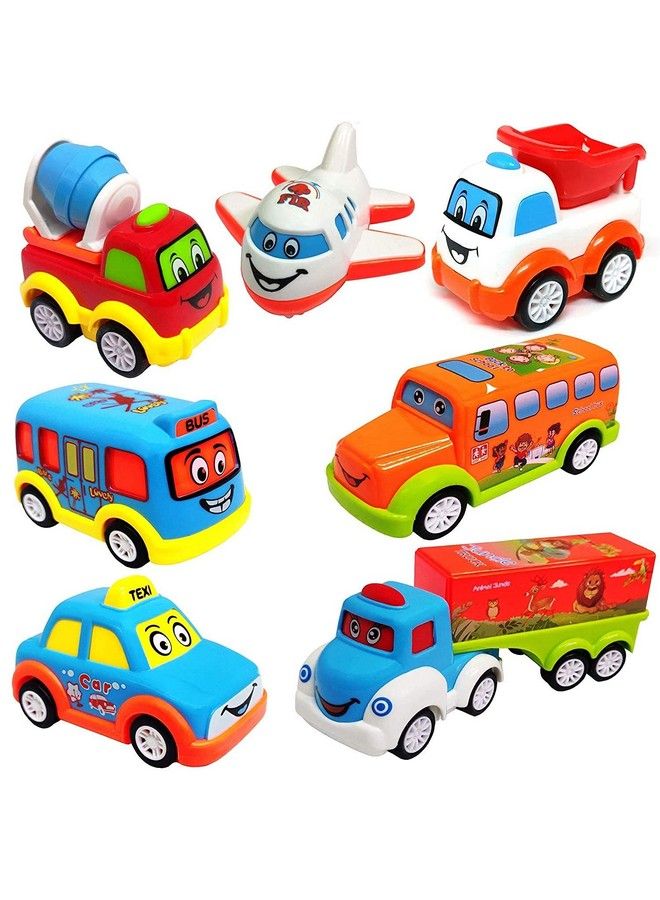 Unbreakable Pull Back Vehicles; Push And Go Crawling Toy For Kids & Children Power Friction Cars For 3+ Years Old Boys;Girls (Pack Of 7)