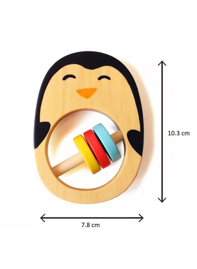 Handmade Wooden Penguin Rattle Animal Shaped Wooden Baby Rattle And Teething Toy Natural Wood And Beeswax Sealerages 6Mo+ Multicolor