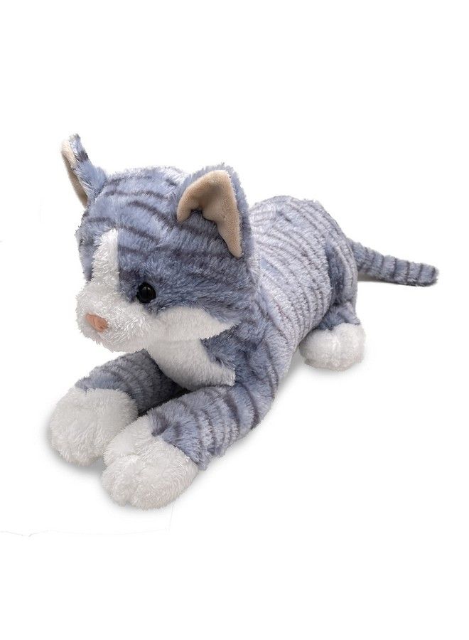 Animal Grey Plush Stuffed Patterned Lying Cat Soft Toy For Kids35Cm