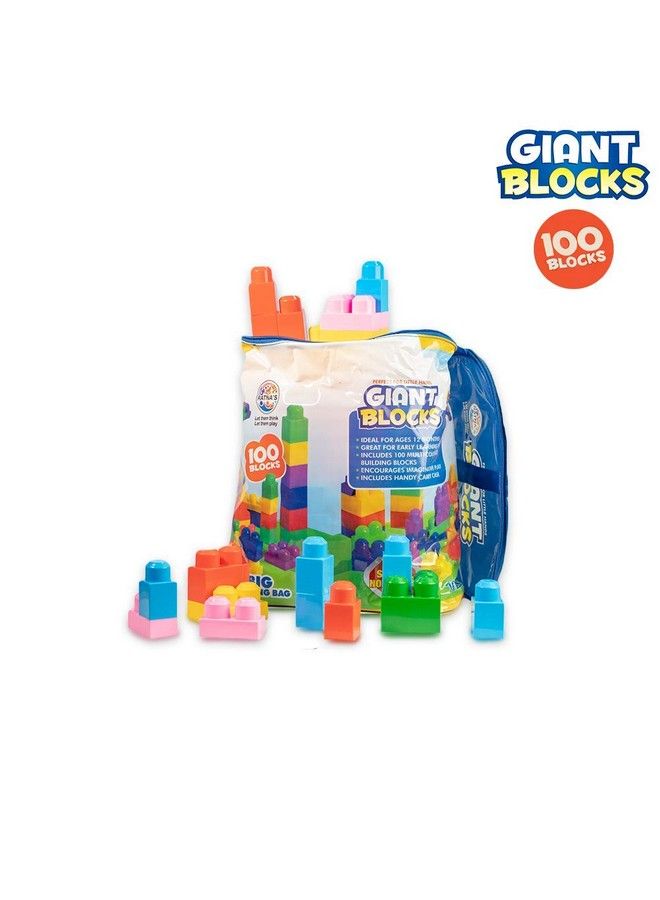 Giant Blocks Big Building Bag With Big Building Blocks Building Toys For Toddlers (100 Pieces)Blue Bag