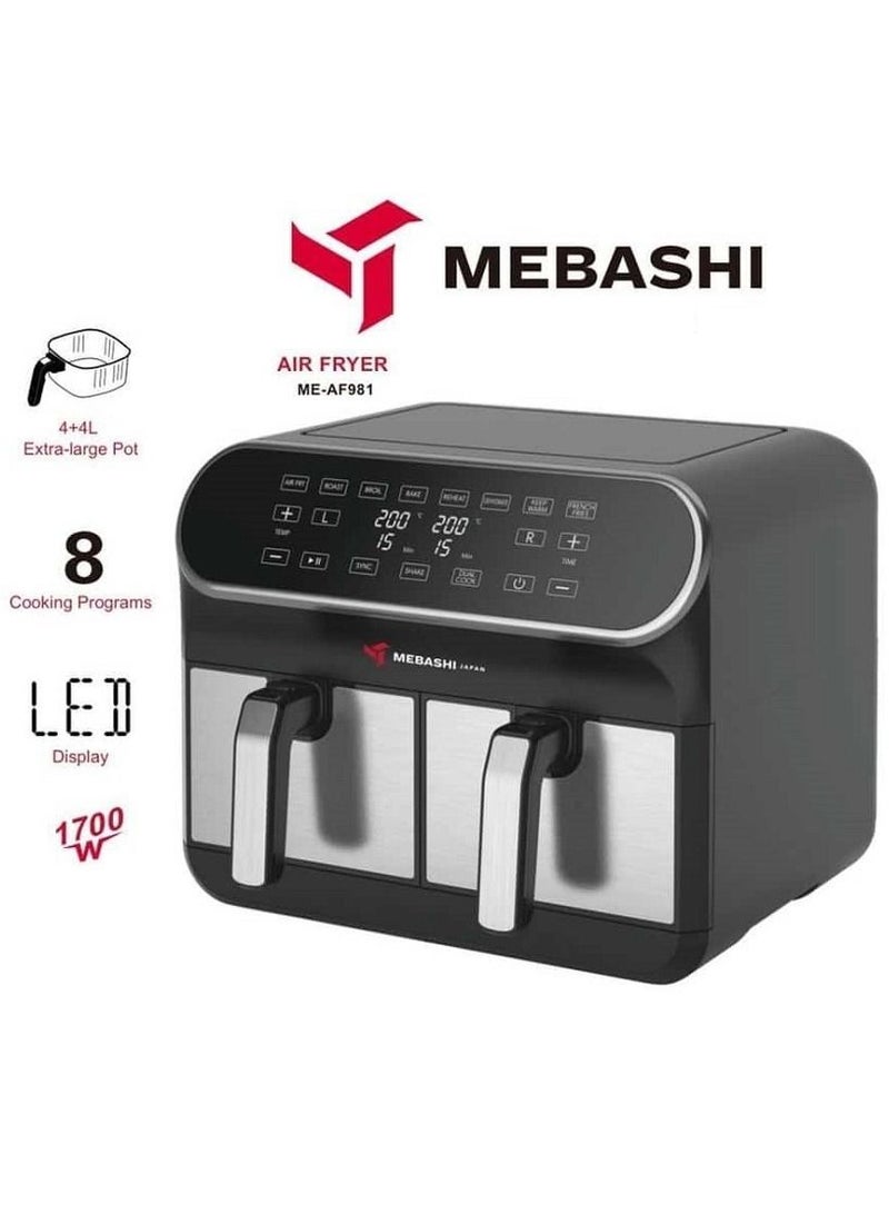 Mebashi Dual Basket Air Fryer 1700W