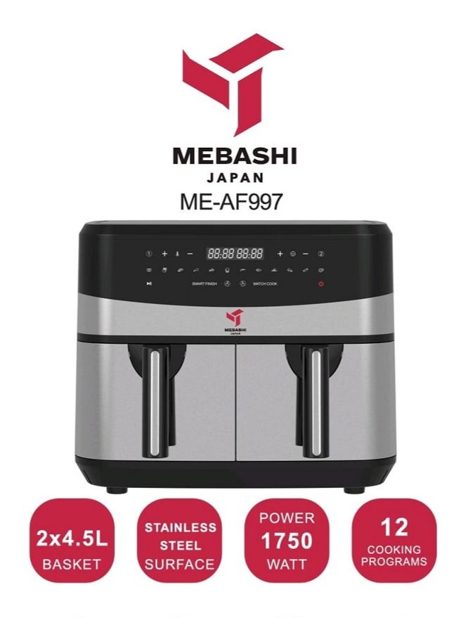 Mebashi Dual Basket Air Fryer 1750W