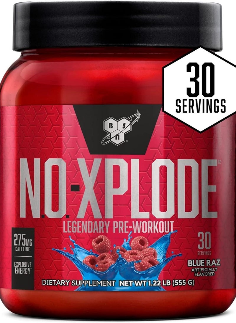 BSN N.O.-XPLODE Pre Workout Powder, Energy Supplement for Men and Women with Creatine and Beta-Alanine - Blue Razz , 30 Servings