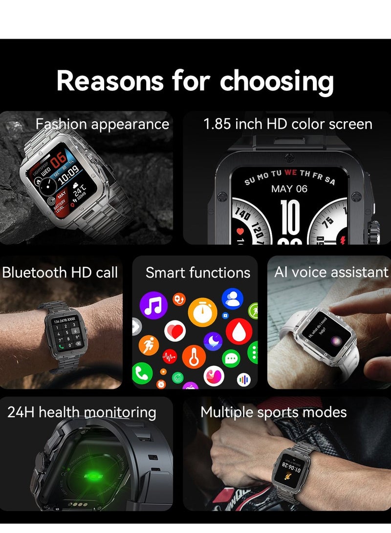 Men's Smartwatch Waterproof Stainless Steel Tonneau Smart Watch for Women Sports Fitness Tracker, Heart Rate Monitoring, Bluetooth Call