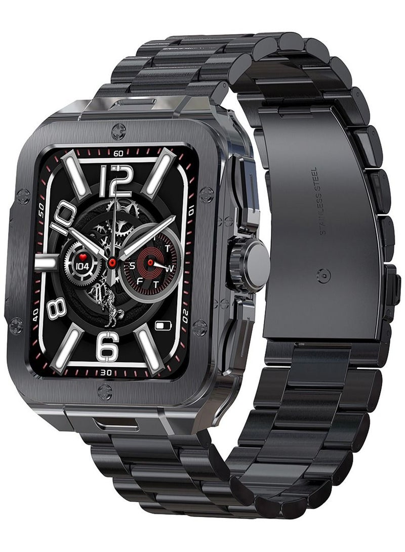 Men's Smartwatch Waterproof Stainless Steel Tonneau Smart Watch for Women Sports Fitness Tracker, Heart Rate Monitoring, Bluetooth Call