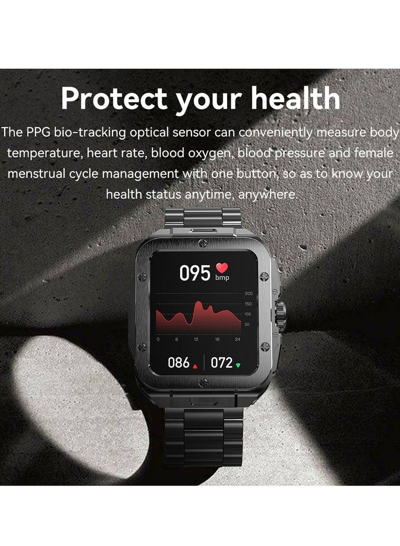 Men's Smartwatch Waterproof Stainless Steel Tonneau Smart Watch for Women Sports Fitness Tracker, Heart Rate Monitoring, Bluetooth Call
