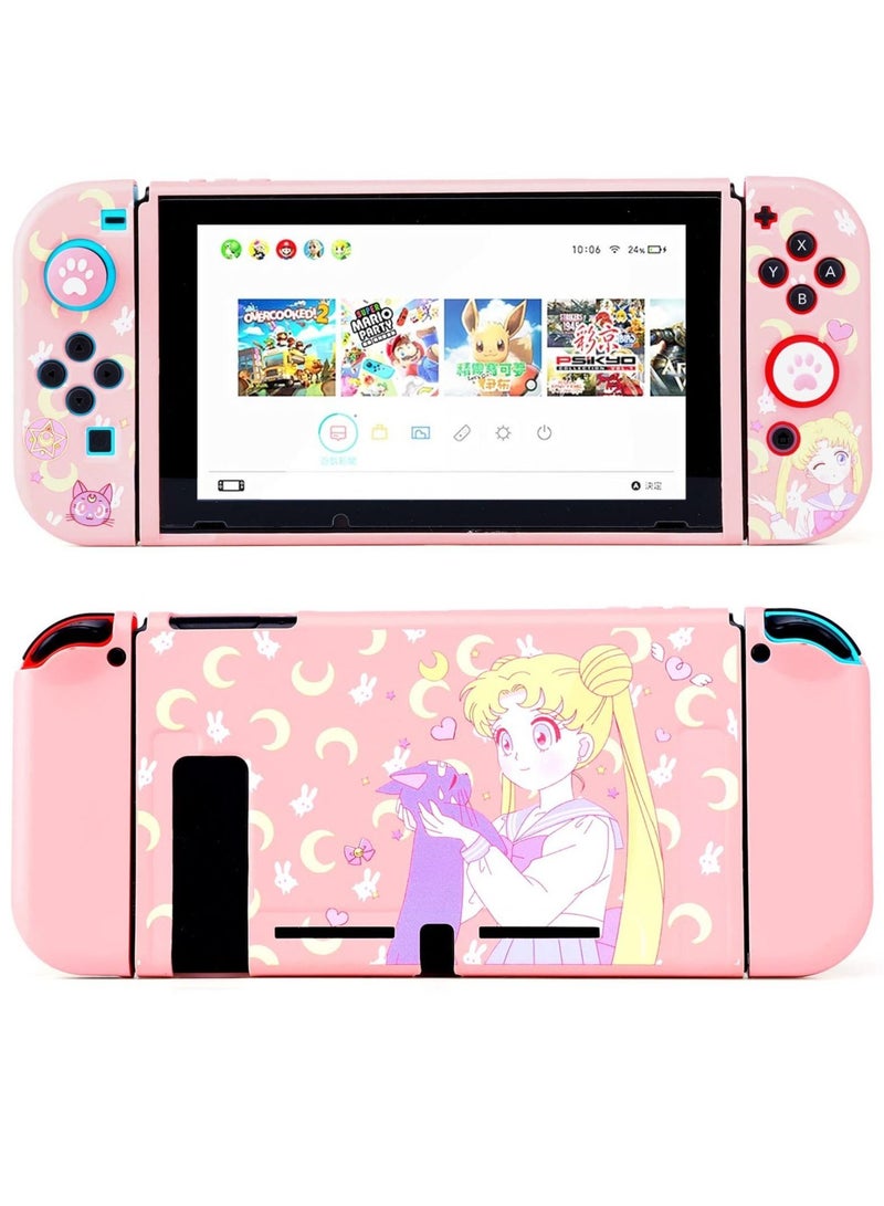 Cute Protective Case for Nintendo Switch - Soft Slim Grip Cover Shell for Console and Joy-Con with Screen Protector, Thumb Grips, Anti-Scratch (Sailor Moon)