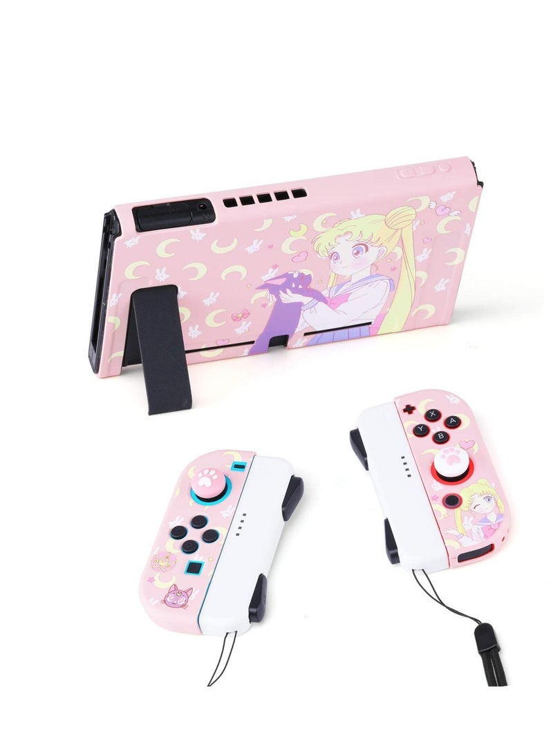Cute Protective Case for Nintendo Switch - Soft Slim Grip Cover Shell for Console and Joy-Con with Screen Protector, Thumb Grips, Anti-Scratch (Sailor Moon)