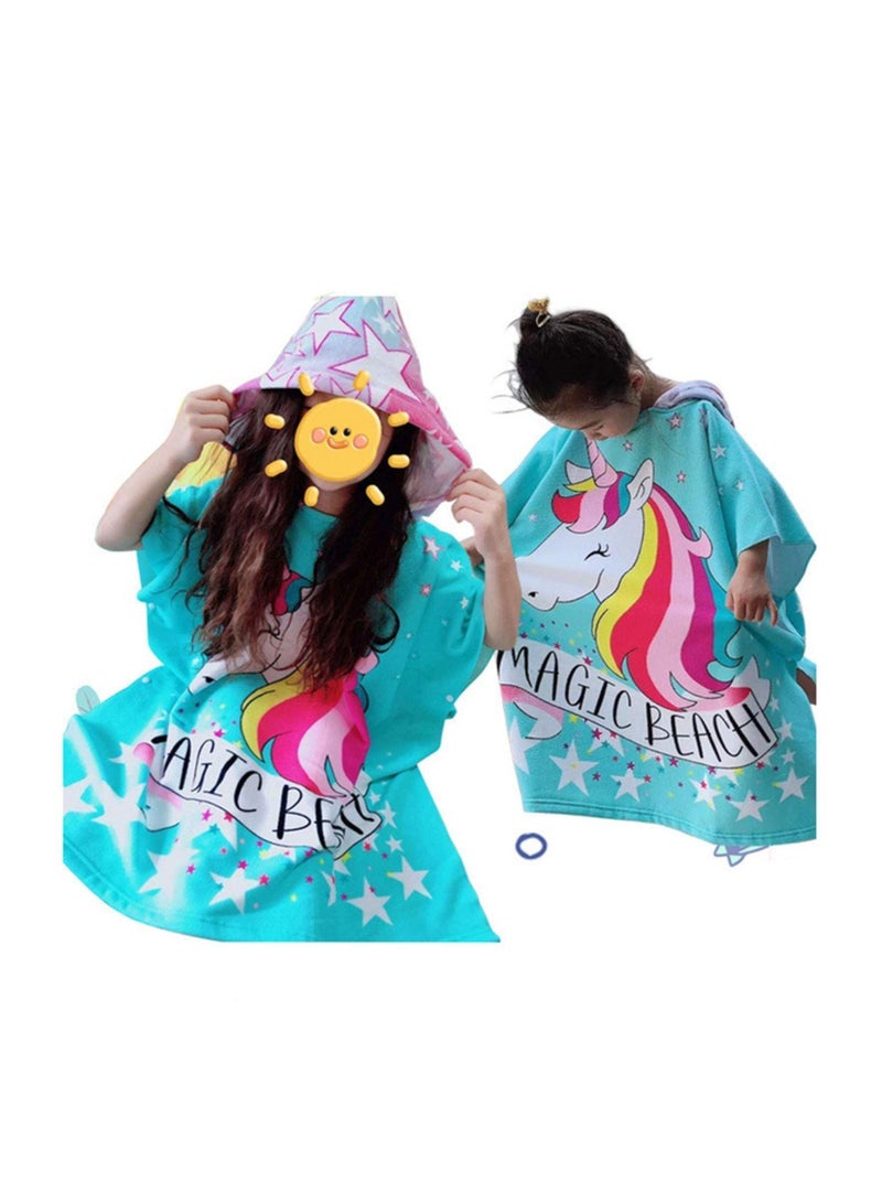 Rainbow Unicorn Beach Poncho Larger Hooded Beach Towel, Kids Bath Towel Super Soft Plush Bath Hooded Poncho for Girls with Pouch