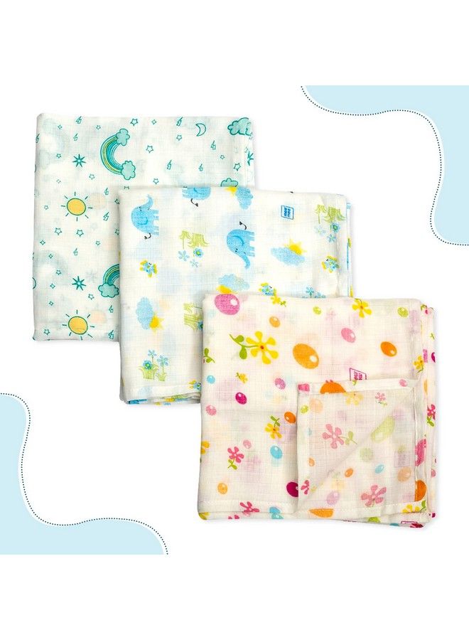 Baby Blankets 100% Muslin Cotton Blanket For Newborn Boy & Girl Soft Breathable Quilt Cotton Wrapping Sheet Multicolored Baby Wrapper Pack Of 3