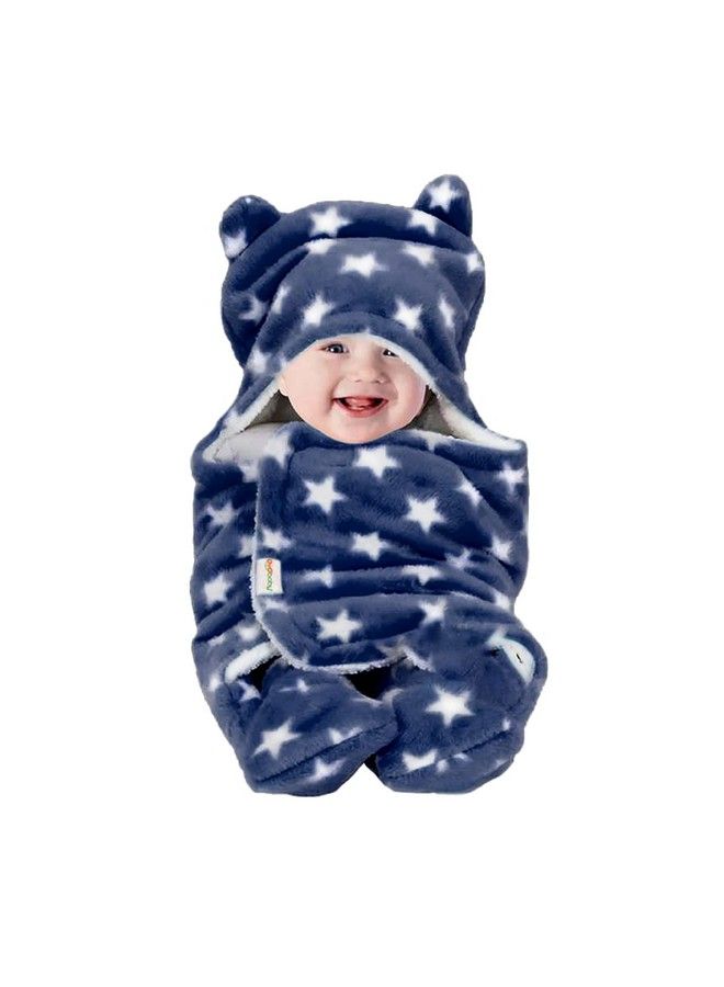 3In1  Hooded Baby Blanket Wrapper Pack Of 1 (Dark Blue) All Season ; 06 Months ; Sleeping Bag ; Great Gift ; Bath Robe ; Multipurpose Comforter