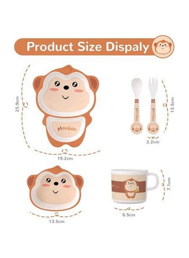 Bamboo Baby Tableware Set Eco Friendly Bamboo Fiber Dinner Set For Weaning Toddlers Kids Set Of Plate Bowl Cup Fork And Spoon Baby Feeding Utensils For Kids And Toddlers (Monkey)